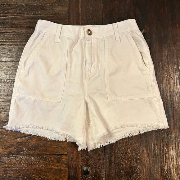 aerie Pants - Aerie High Waist White Linen Blend Frayed Shorts